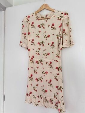 Reformation Cream Mini Dress with Pink Floral Print